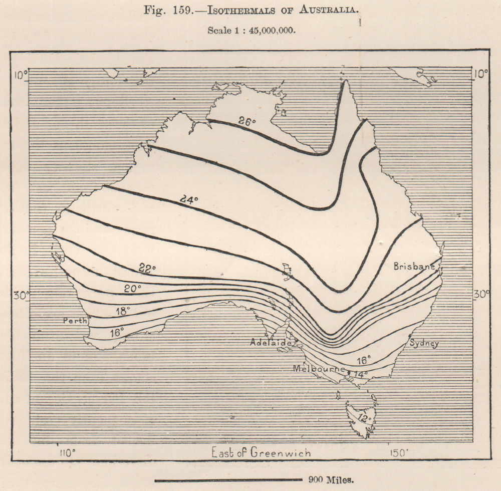 Isothermals of Australia 1885 old antique vintage map plan chart